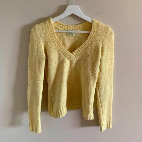 Vintage Sweaters - Vintage Yellow Soft Fuzzy V-Neck Sweater Sz Small